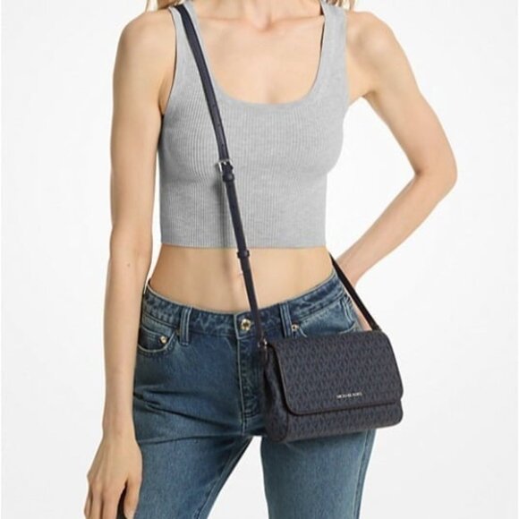 Michael Kors crossbody medium signature logo convertible bag navy - Picture 4 of 4